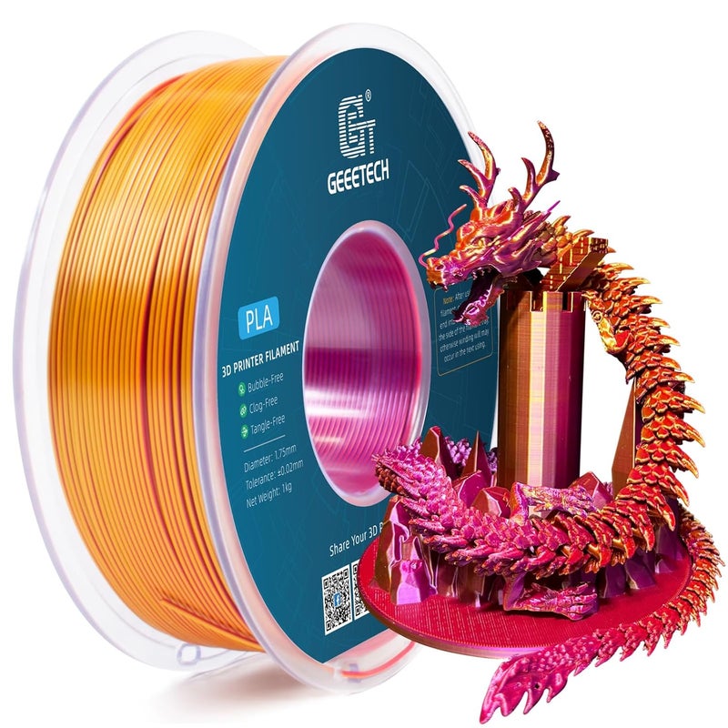 Geeetech Silk PLA Tri Color Filament 1.75mm 3D Printer Filament, Coextrusion Red Gold Purple Tri-Colors Metal-Like Shiny Silk PLA Filament, 1kg (2.2lbs) 1 Spool, Dimensional Accuracy +/- 0.02 mm - Image 1